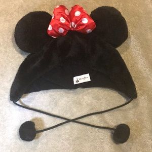 Minnie Mouse Disney Parks beanie with strings